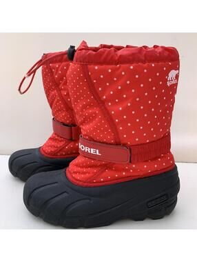 Sorel Flurry Red Polka Dot Boots Lined/Insulated Kids Sz 4 Youth